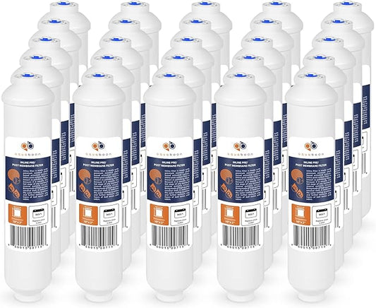 Aquaboon T33 Inline Post Activated Carbon Water Filter for Refrigerator, Ice Maker w/Quick Connect for 1/4 Water Line Compatible with ICF-10, 25-Pack