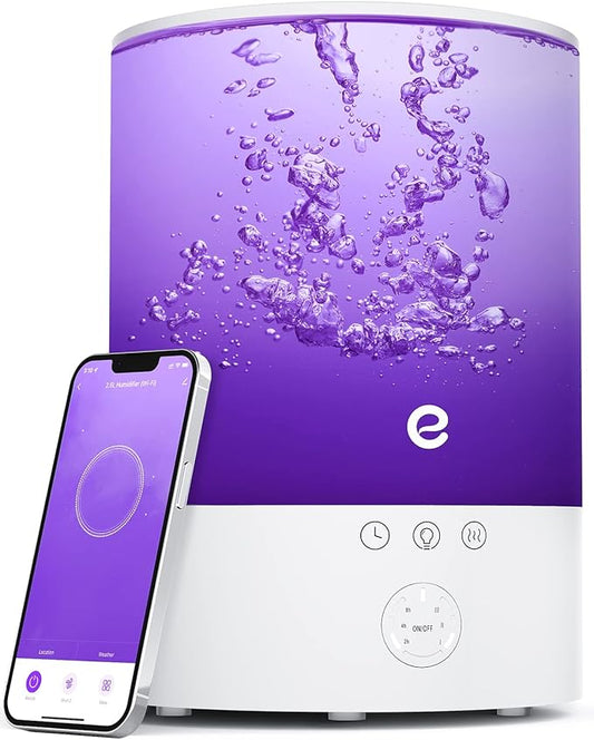 Esemoil Cool Mist Humidifiers for Bedroom Large Room, 2.5L Smart WiFi Baby Air Humidifier with Top-Fill & 28dB Quiet, 24H Ultrasonic Diffuser for Plants, 8 Color Light, Voice Control, Works with Alexa