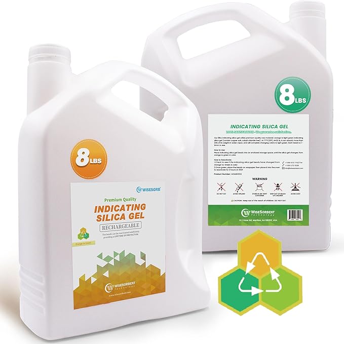8 LBS Indicating Silica Gel Beads (Orange to Green), Reusable Dessicant Dehumidifiers Desiccant Moisture Absorber