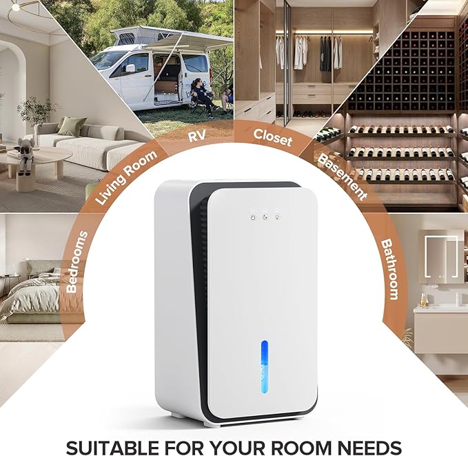 Dehumidifier for Home, 1000 sq.ft Dehumidifier with Auto Shut Off, 7-Color LED Light Built-in Aromatherapy Diffuser, Ultra-Quiet Dehumidifiers for Bedroom, Bathroom, Basement (Pale White)