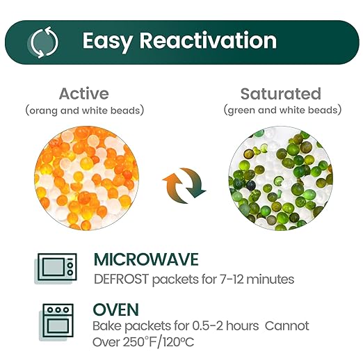 3Pcs 100g Rechargeable Desiccant Packs, Indicating Silica Gel Packets, Moisture Absorbers for Storage, Gun Safe Dehumidifiers