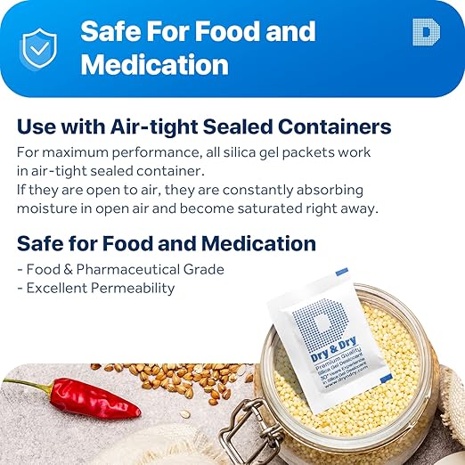 [80 Packets] 5 Gram "Dry & Dry" Premium Pure & Safe Silica Gel Packets Desiccant Dehumidifiers - Rechargeable Paper(FDA Compliant)