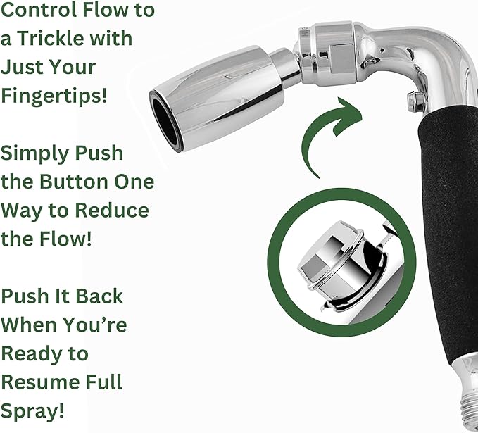 High Sierra® Solid Metal Handheld Shower Head, Lead-Free, with Built-In Trickle Valve. Shower Hose and Holder Not Included. Low Flow 1.8 GPM. Brushed Nickel