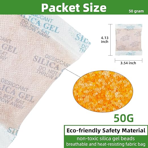 Silica Gel Packets - 10 Pcs 50 Gram Desiccant Packs for Storage Moisture Absorbers Silica Gel Desiccant Packets Rechargeable Desiccant Dehumidifiers Bags for Moisture Control
