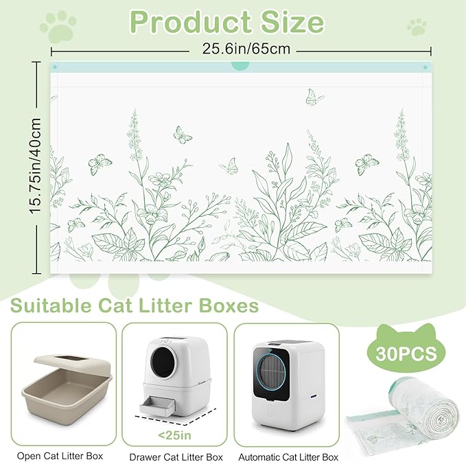 Glittme Cat Litter Box Liners, 120 Count Large Capacity Cat Litter Bags for Automatic Litter Robot 3/4, Thick Cats Kitty Litter Bags with Drawstring