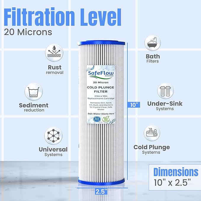 10in Ice Bath Chiller Filters 20 Micron 10" x 2.5" Water Filter Replacement Cartridge – Fits Ice Pod Cold Plunge Water Chiller, Cold Plunge Filters, Water Filter for Cold Plunge (4)