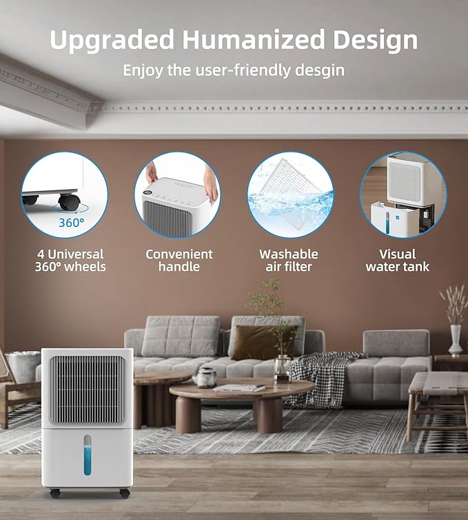 VEAGASO 2500 Sq. Ft Dehumidifier for Basement, 34 Pint Dehumidifiers For Home, Large Room, Auto Drain or Manual Drainage, Digital Control Panel, Auto Defrost, 24H Timer