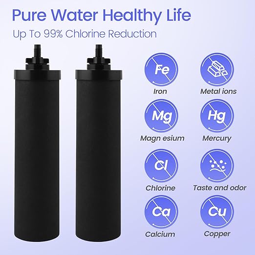 Amwater NSF/ANSI 42&372 Certification 2.25G Stainless Steel Gravity-Fed Water Filter System with 4 Black Purification Filter,Metal Spigot and 6inch Stand, Reduces Lead and up to 99% of Chlorine
