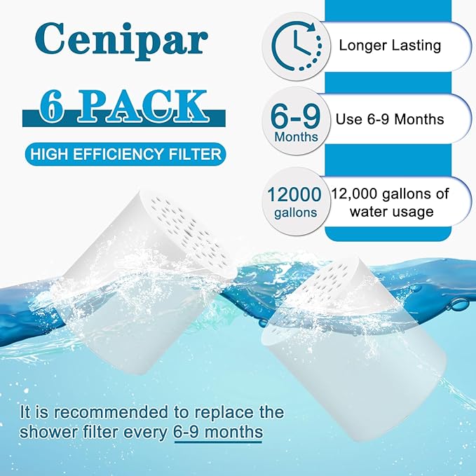 【UPGRADED】6 Pack 20 Stage Shower Filter Replacement Shower Cartridge Filter with Vitamin C Shower Head Replacement for Hard Water by Cenipar