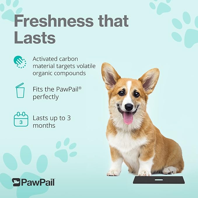 PawPail Activated Carbon Filter for Pet Litter and Trash Cans, Durable Long-Lasting Odor Absorber, Easy to Attach Freshener for Pet Waste Stations | Lasts Up to 3 Months - Black