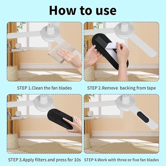 10 Pack Ceiling Fan Filters for Blades, Air Fan Filters for Ceiling Fan Blades with Activated Charcoal for Common Household Contaminants, Unscented Coconut Carbon Universal Ceiling Fan Air Purifier