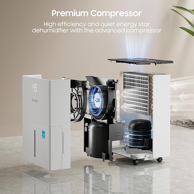 6500 Sq.Ft Energy Star Dehumidifier for Basement, 120 Pints Home Dehumidifier with Drain Hose for Large Room Crawl Space, Dehumidifiers with Smart Humidity Control, 1.32 Gal Water Tank, Auto Defrost