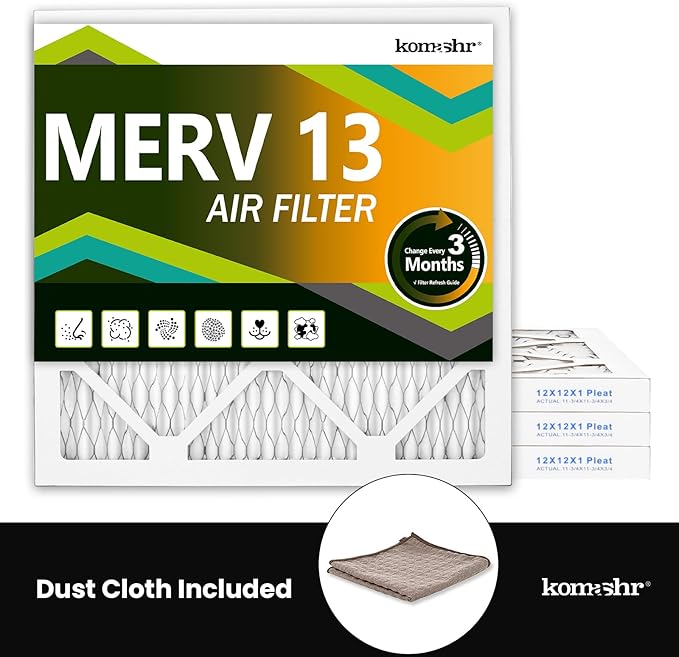 12x12x1 Air Filter MERV 13 (4-Pack), HVAC/Furnace AC Filter Replacement, Dust Defense–Comparable with MPR 1500-1900 & FPR 10 (Actual 11.75x11.75x0.75)