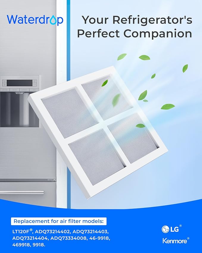 Waterdrop Replacement for LG® LT120F® Refrigerator Air Filter, Kenmore Elite 469918, 9918, ADQ73214402, ADQ73214404, ADQ73334008, 3 Pack