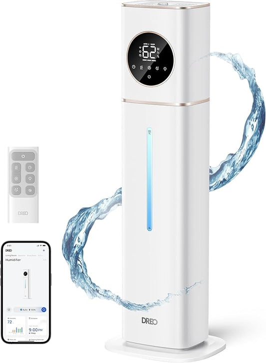 Dreo HM735S 11L Smart Humidifier Large Room 700 ft², 100H Cool Mist Air Humidifiers for Bedroom, Top-Fill Self-Cleaning Tank, 26dB, Auto Mode, Aroma Box, RGB Light, Remote & APP Control, Baby, White