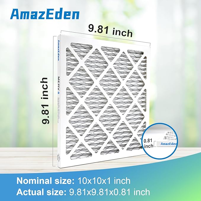 10x10x1 AC Furnace Air Filter MERV 8 (2-Pack) MPR 600 FPR 5 HVAC Pleated Filters Dust Defense Replacement for Home Office (Exact Dimensions: 9.81x9.81x0.81 Inches)