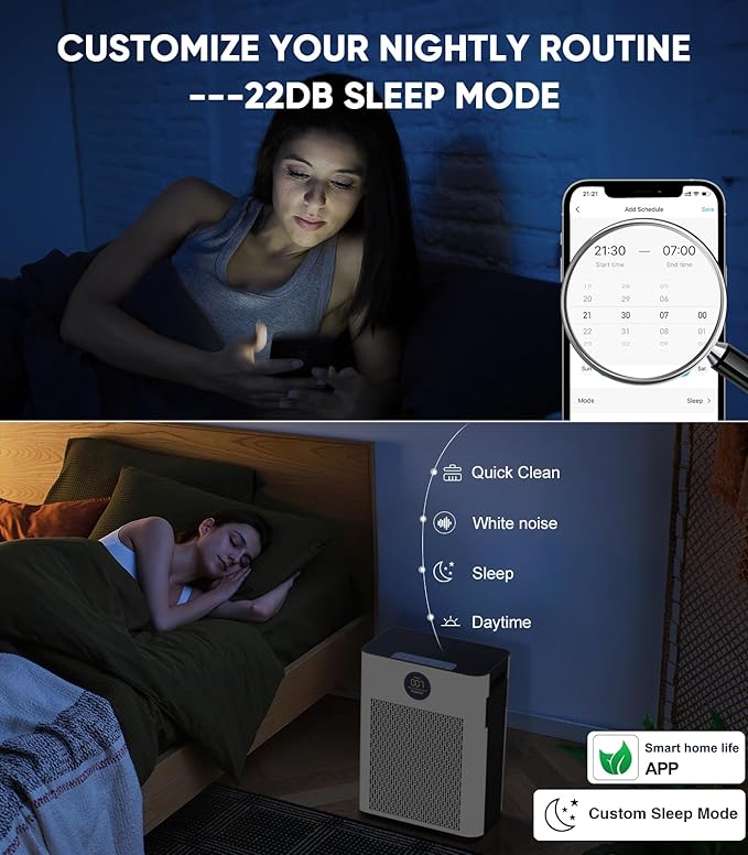 FRESHDEW Air Purifier for Home Up to 2300ft² With H14 True HEPA Smart WiFi Control & Double-Sided Intake | 22dB Ultra Quiet for Bedroom/Pet Homes | Removes Smoke, Odors, Pollen, Dust, Dander