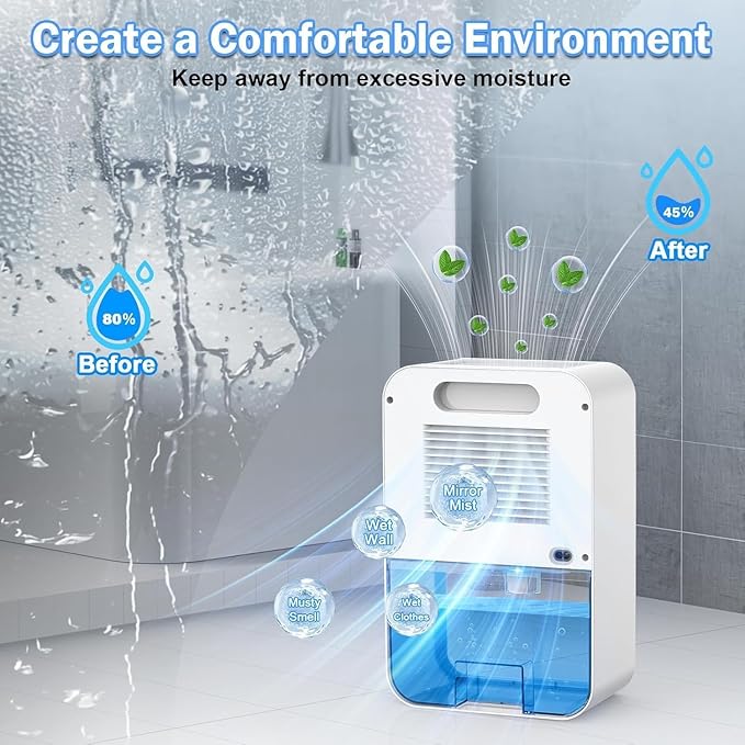 Dehumidifiers for Home, 128 OZ Visible Water Tank, 600 sq.ft Dehumidifiers for Basement Bathroom Bedroom RV with Auto Shut Off, 7 Colors LED Light, Timer Setting, Sleep Mode