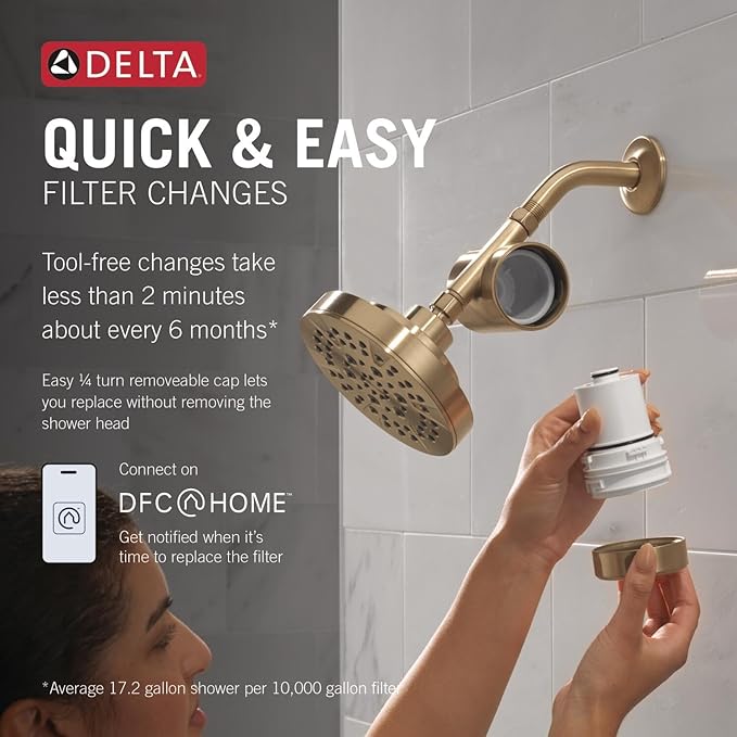 Delta Faucet Clarifi Standard Shower Filter Attachment with Filter, Shower Water Filter, Shower Head Filter, Champagne Bronze 7SF100-CZ