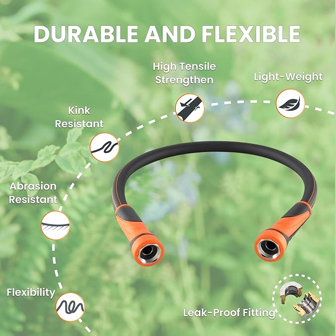 Giraffe Tools Garden Leader Hose 10ft x 5/8", Short Water Hose Heavy Duty, Flexible, Lightweight Hybrid Hose with Swivel Handle, Double Female Fittings, Burst 600 PSI