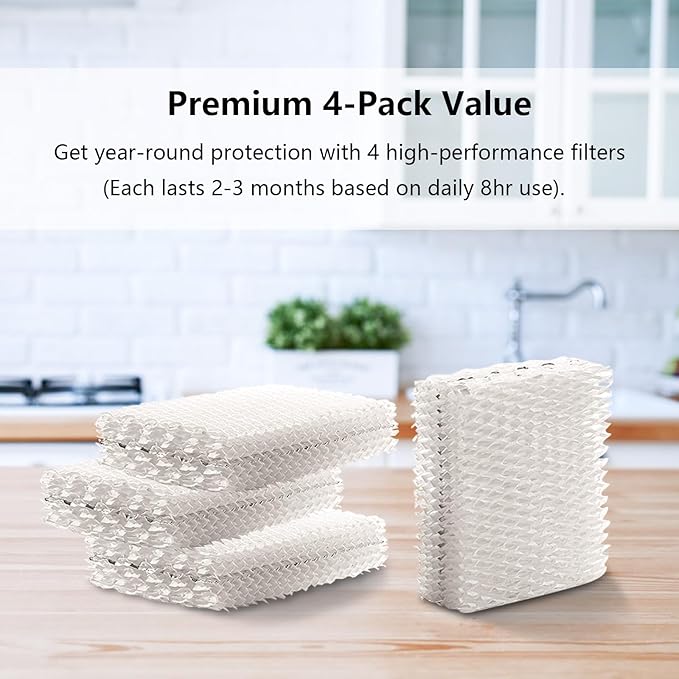 Replacement Humidifier Filters, Compatible with Equate EQWF813 PCWF813 Relion RCM832 RCM-832N Protec RWF813 EQ-2119-UL PCCM-832N Cool Mist Humidifiers Wick Filter 4 Pack