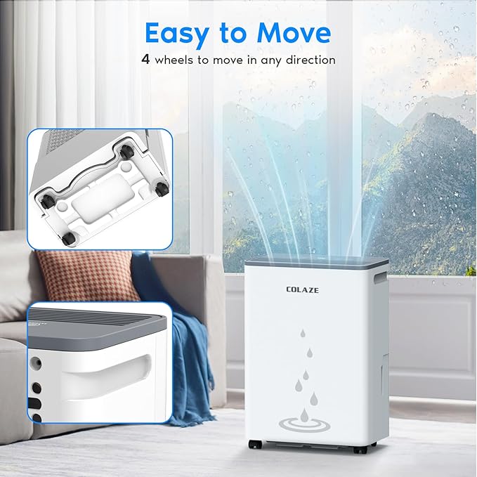 COLAZE 50 Pint Dehumidifier, Dehumidifier for Basement with Drain Hose, Dehumidifiers for Home up to 4,500 Sq. Ft, Ideal for Bedroom, Bathroom & Large Rooms, Smart Control, 24H-Timer & Auto Defrost