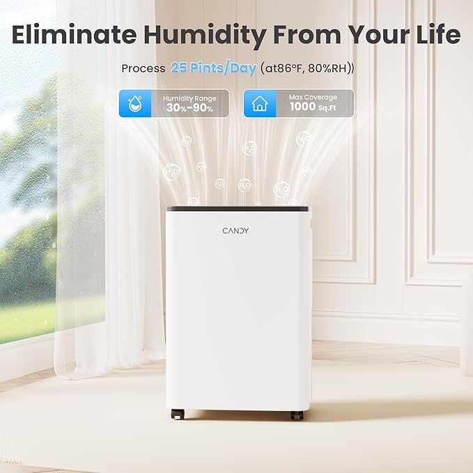 2000 Sq.Ft Dehumidifiers for Home, 25 Pints Portable Dehumidifier With Continuous/Auto Mode,0.66 Gal Tank, for Bedroom,Bathroom,Basement, Smart Control with Drian Hose Included