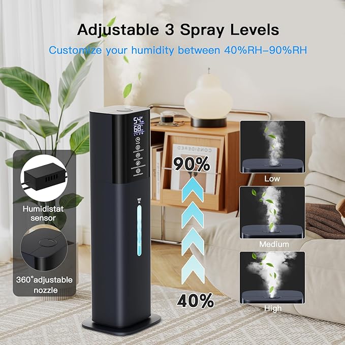 Humidifiers Large Room Bedroom with 7 Colors Light, 2.1Gal(8L) 3 Speed Quiet Ultrasonic Cool Mist Humidifier with 360° Nozzle, Humidity Setting, Timer,Aroma Box for Home Plant Baby Yoga Sleep (Blue)