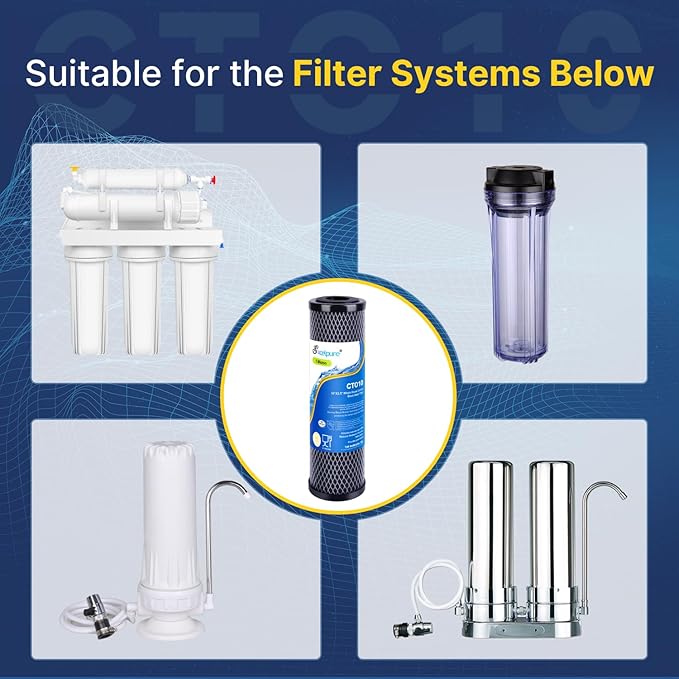 1 Micron 10" x 2.5" Whole House CTO Carbon Water Filter Cartridge Replacement for Home Countertop System, Dupont WFPFC8002, WFPFC9001, FXWTC, SCWH-5, WHEF-WHWC, WHCF-WHWC, CTO10, T01, 3PACK