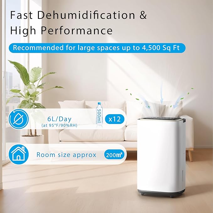 34 Pint Dehumidifier- 3000 Sq. Ft. Large Basement Dehumidifiers with Drain Hose for Large Rooms - Powerful Moisture Removal with Compressor- Dehu/Dry/Air Mode, LED Display,Timer, Child Lock