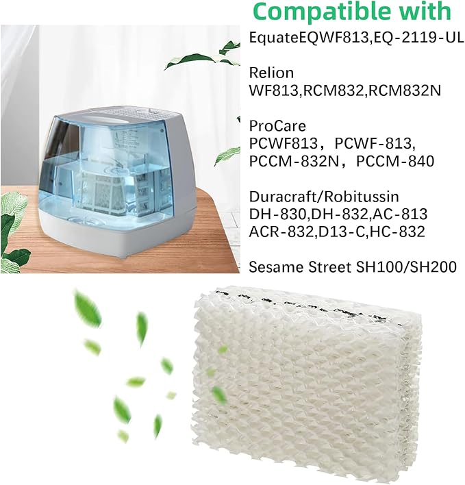 kakofaci 6 Pack WF813 Humidifier Filters Replacement Compatible with Equate EQWF813 PCWF813 Relion RCM832 RCM-832N Protec RWF813 EQ-2119-UL PCCM-832N Cool Mist Humidifiers Wick Filter