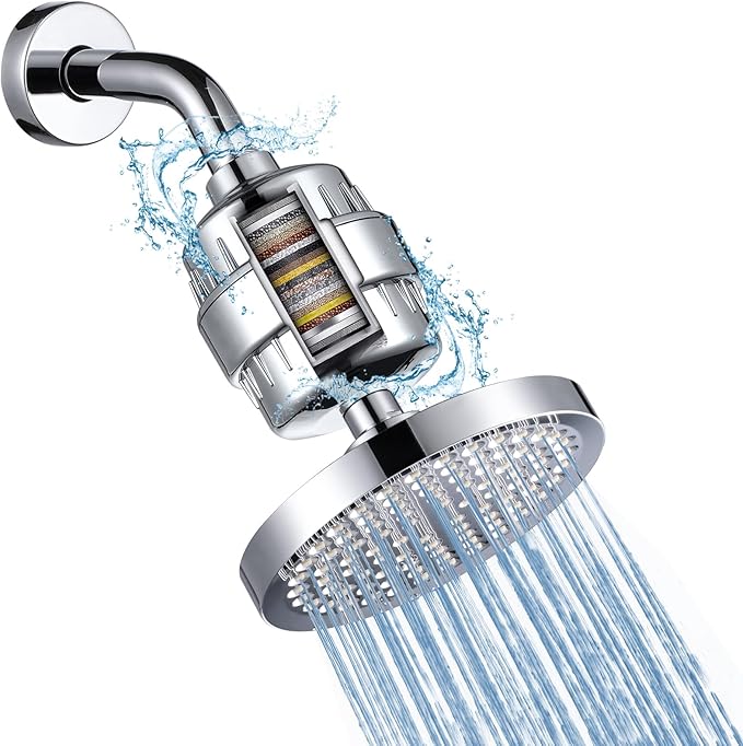 Filtered Shower Head with 23 Stage Water Softner,High Pressure Shower Filter Head for Hard Water,Powerful Shower Head with Filters,Reduces Chlorine and Heavy Metals(6" Round,Polished Chrome)
