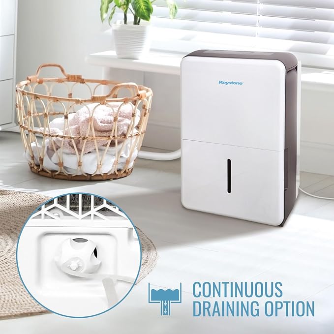 Keystone Energy Star 35-Pint Portable Dehumidifier for Extra Large Rooms Up to 3,000 Sq.Ft. with Auto-Shutoff & Timer, Quiet Home Dehumidifier and Moisture Absorber For Basement, Garage, Living Room