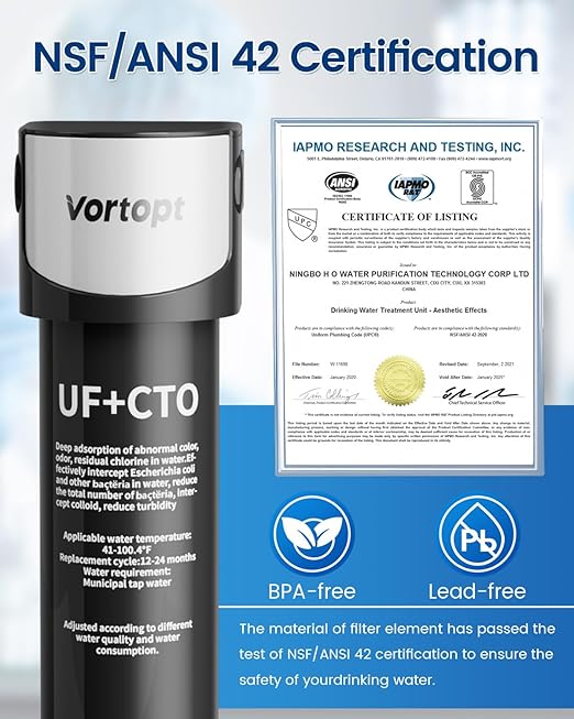 0.01μm Under Sink Water Filter System,NSF/ANSI 42 Certified Water Purifier,24000 Galloons Large Flow Flux,Reduces PFAS,PFOA/PFOS,Chlorine,Bad Odors. (Black-Q5-UF-MAX-24000GAL)