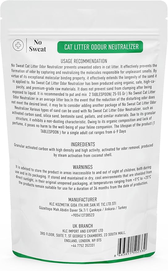 No Sweat Activated Carbon Cat Litter Odour Neutralizer-Made Of Coconut Shell-All Natural-No Chemical,Toxic Ingredients-Unscented-Planet Friendly-Economy Pack-500 GR- Packing May Vary