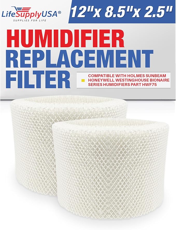 LifeSupplyUSA HWF75 Humidifier Filter D Wick Replacement Compatible with Holmes HWF75CS, HM3500, HM3600, Sunbeam SCM3501, SCM3502, Honeywell HCM6009 Cool Mist Humidifiers (2-Pack)
