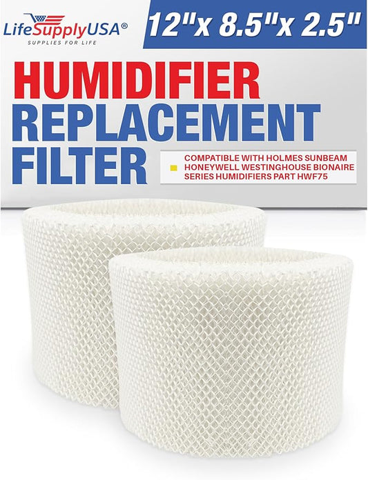 LifeSupplyUSA HWF75 Humidifier Filter D Wick Replacement Compatible with Holmes HWF75CS, HM3500, HM3600, Sunbeam SCM3501, SCM3502, Honeywell HCM6009 Cool Mist Humidifiers (2-Pack)