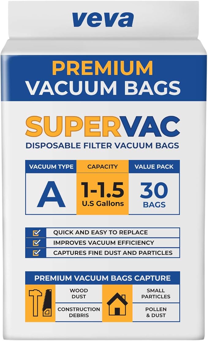 1-1.5 Gallon Filter Bags for Shop Vac Vacuum - 30 Pack - Type A 90667, Compatible with ShopVac Vacuum and 1 Gallon Micro Vacs