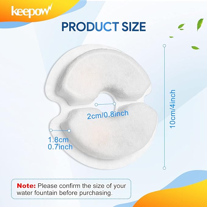 KEEPOW Pet Fountain Filter Replacement for 67oz/2L & 84oz/2.5L - 6 Pack Cat Fountain Filter Compatible With Plastic & Stainless Steel