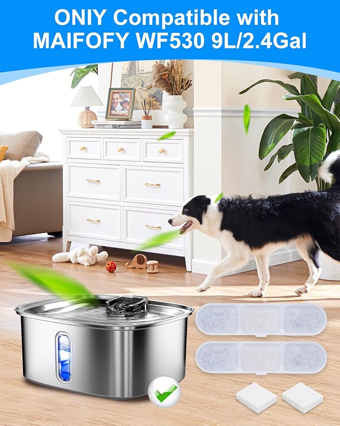 6+6 Pack Pet Water Fountain Filters Compatible with MAILOFY Automatic Dog Water Dispenser WF530 9L/2.4GaL, Dog Bowls Replacement Filter Fit for Stainless Steel Large Dogs Waterer Fountain