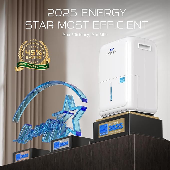 Most Efficient Energy Star Dehumidifier with 1.59 Gallon Water Tank, 52 Pint Dehumidifiers for Basement and Home with Drain Hose, Smart Humidity Control for Bedroom with 24HR Timer