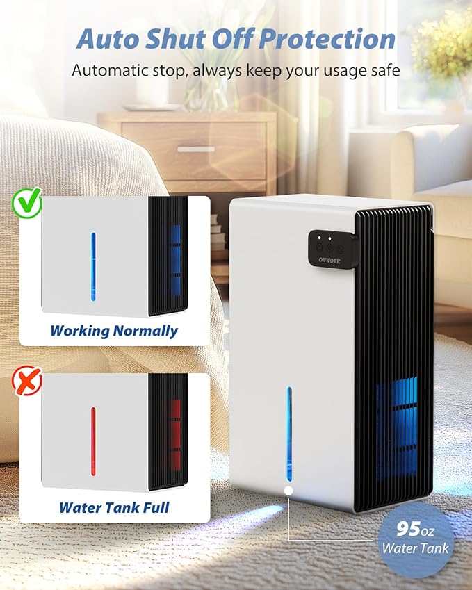 Dehumidifier, 95 OZ Dehumidifiers for Home (800 sq.ft), Quiet Small Dehumidifiers for Bedroom Bathroom Basements Closet RV, Auto Shut Off, Two Working Models and 7 Colors LED（White）