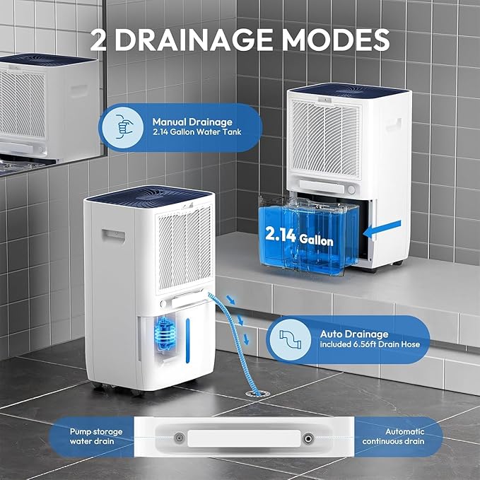 6,500 Sq. Ft Dehumidifier for Basement, 125 pint home dehumidifiers with sump pump/drain hose/2.14 gallon large capacity tank, 24H Timer
