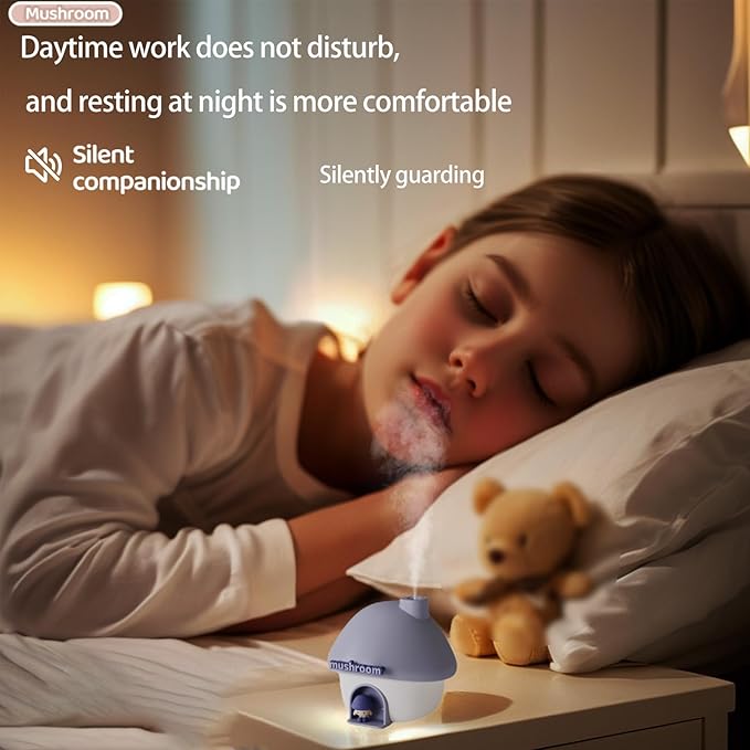 Portable Mini Humidifier, 300ml Small Cool Mist Humidifier, Personal Desktop Humidifiers for Baby Bedroom Travel Office Home,7 Modes of sunset atmosphere light, 2Modes of night light