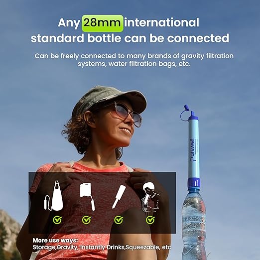 Purewell Outdoor Water Filter Personal Water Filtration Straw Emergency Survival Gear Water Purifier for Camping Hiking Climbing Backpacking(2PCS)