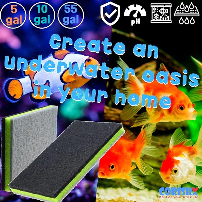 CORISRX 3IN1 Aquarium Filter Sponge Foam Pads - Filter Media for 20 Gallon Betta Fish Tank Supplies, Brine Shrimp Coarse Sponge Bio Filter Sheet - Filter Sponge Accessories (Plus Activated Carbon)