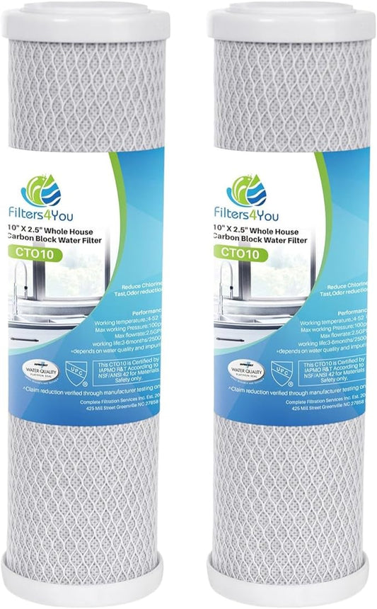 CFS – 2 Pack Activated Carbon Block Water Filter Cartridges Compatible with WaterPur CCI-10-CLW Models – Remove Bad Taste – Whole House Replacement Filter Cartridge – Universal 10" Cartridge