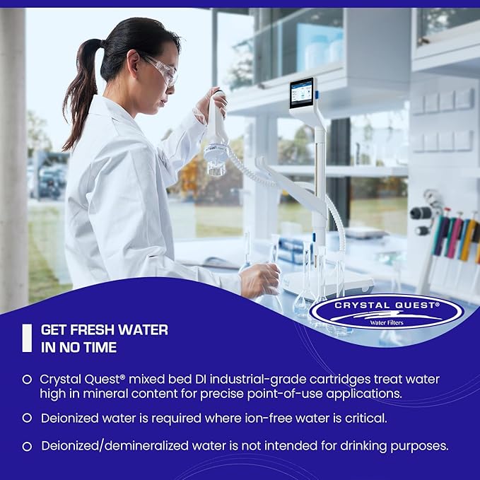 Crystal Quest Demineralizer Filter Cartridge - 2-7/8" x 9-3/4" - Heavy-Duty, Ideal for Lab, Research and Medical Applications for Ultra Pure Water Needs