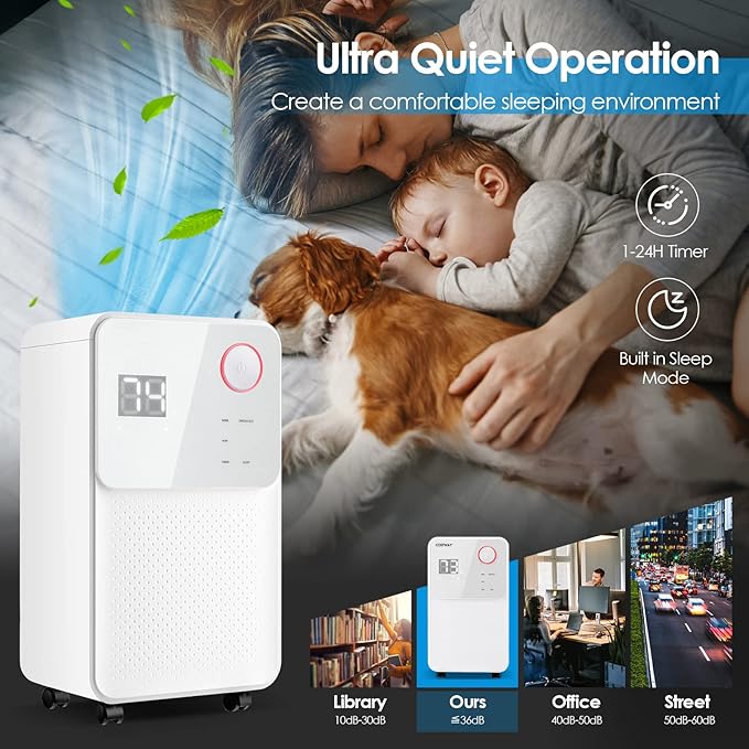 ARLIME 32 Pints Dehumidifier, 2000 Sq.ft Dehumidifiers for Basement & Home, 0.5G Water Tank, Quiet Dehumidifier w/ 3 Modes & 2 Fan Speeds, 24H Timer, Child Lock, Universal Wheels & 43" Drain Hose