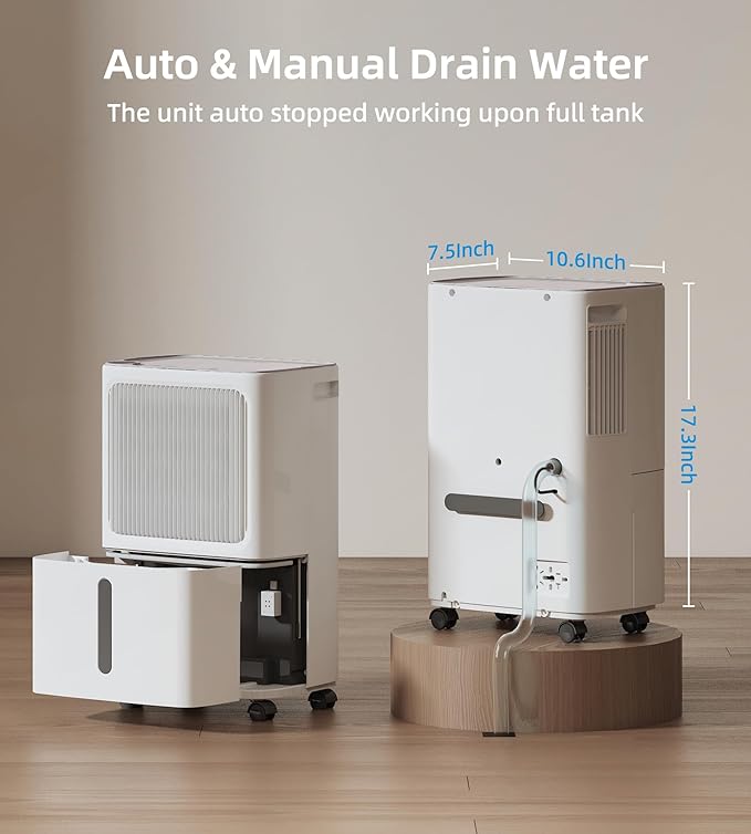VEAGASO 2500 Sq. Ft Dehumidifier for Basement, 34 Pint Dehumidifiers For Home, Large Room, Auto Drain or Manual Drainage, Digital Control Panel, Auto Defrost, 24H Timer